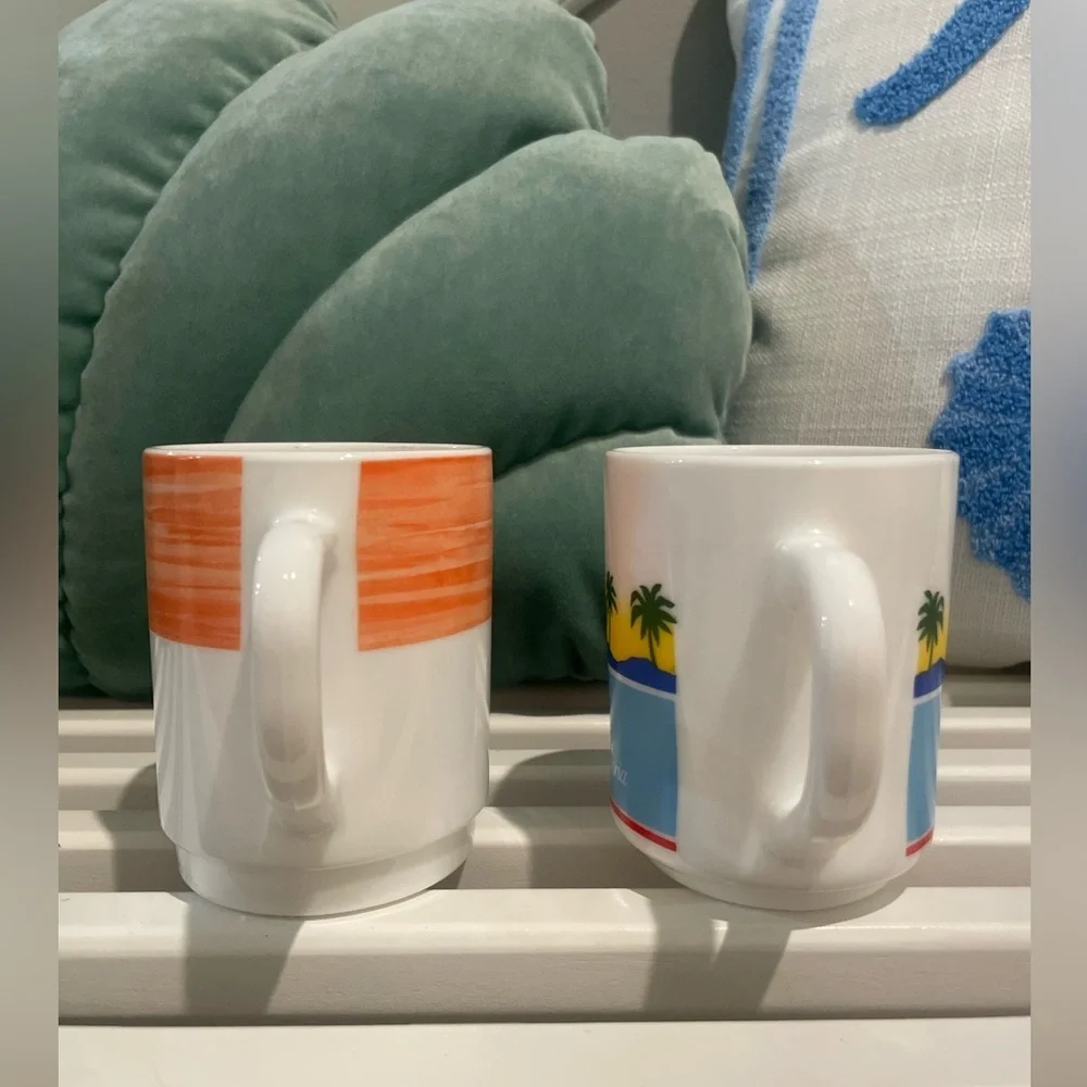VTG Set Of 2 Arcoroc Brush Orange &‎ Tia Maria Arocpal France Coffee Tea Mugs RH
